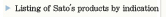 Listing of Sato's products by indication